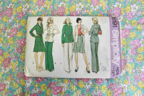 1970s Women's Skirt, Jacket Sewing Pattern Simplicity 6191, Bust 38"