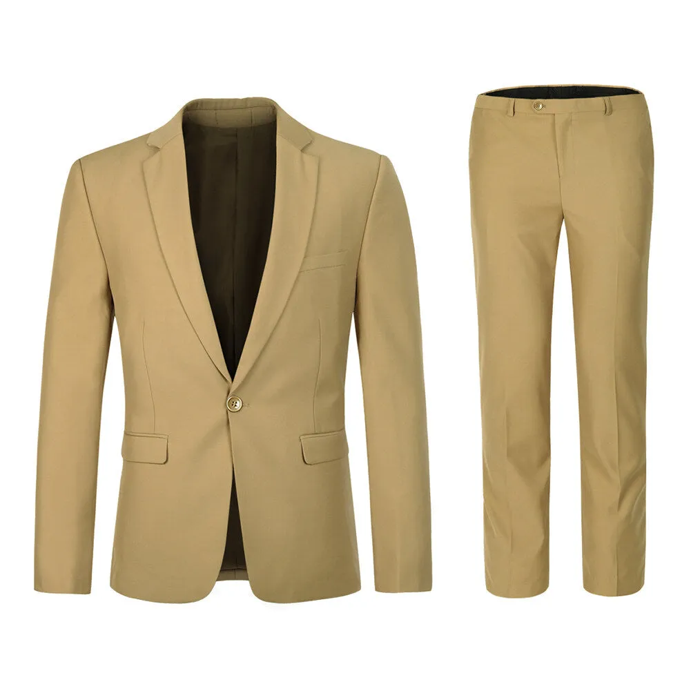 2-Piece Slim Fit Casual Suit Khaki