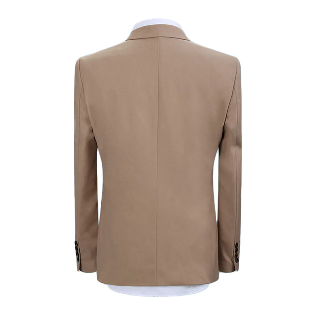 3-Piece Slim Fit Casual Suit Khaki