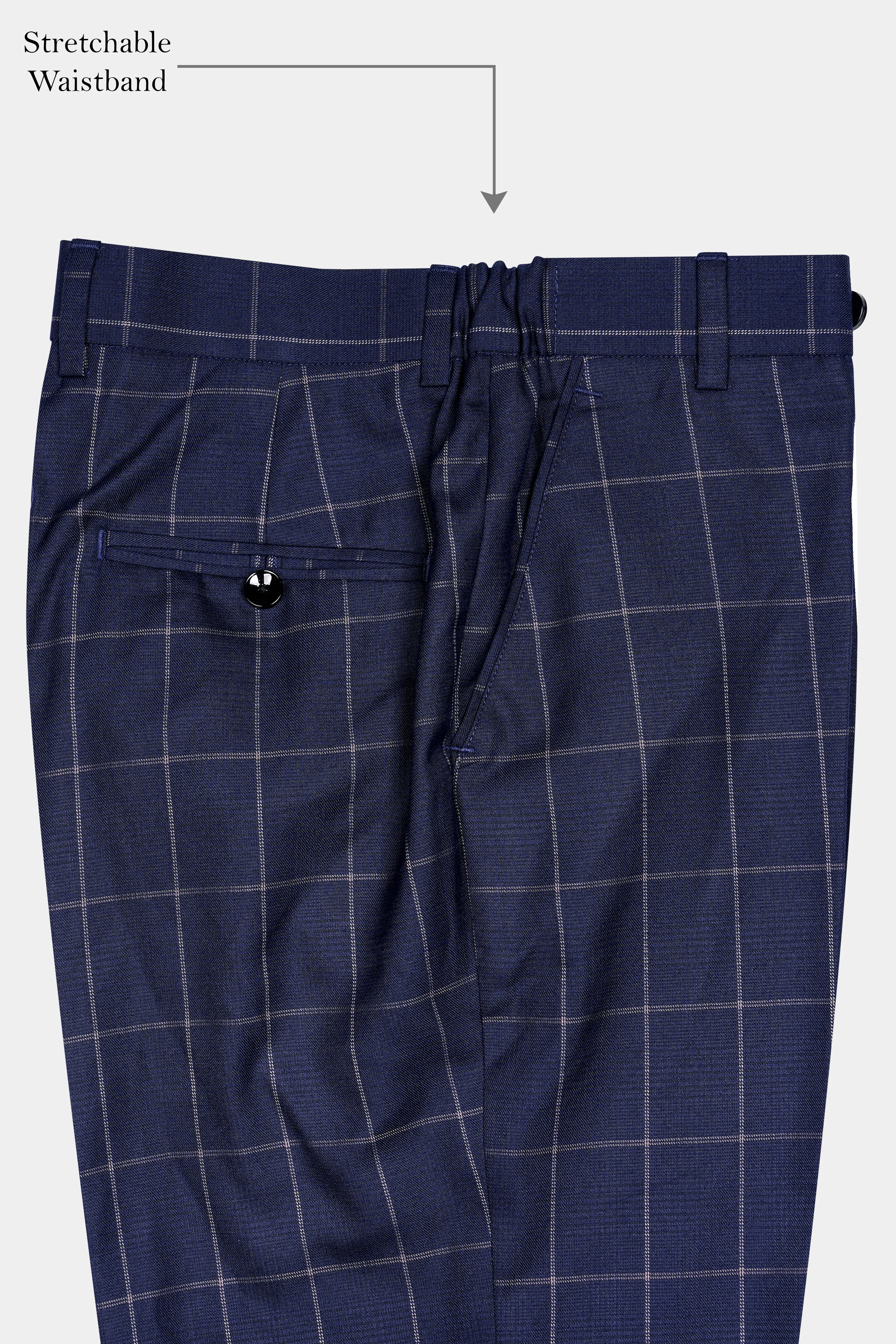 Admiral Blue Windowpane Wool Rich Pant