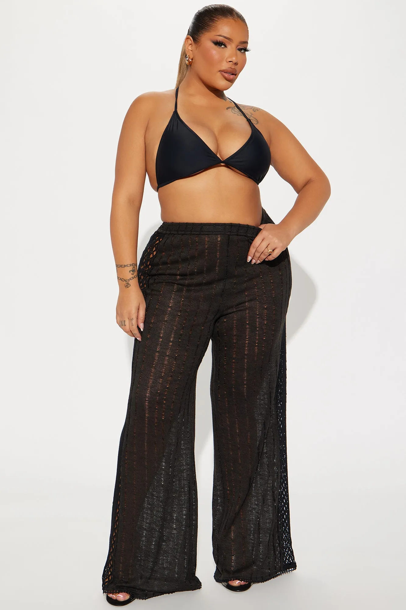 Aegean Sea Crochet Cover Up Pants - Black