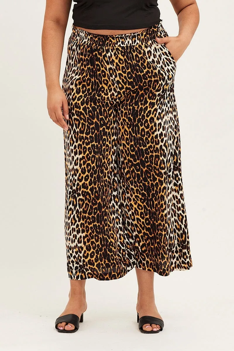 Animal Print Wide Leg Pants High Rise Full Length