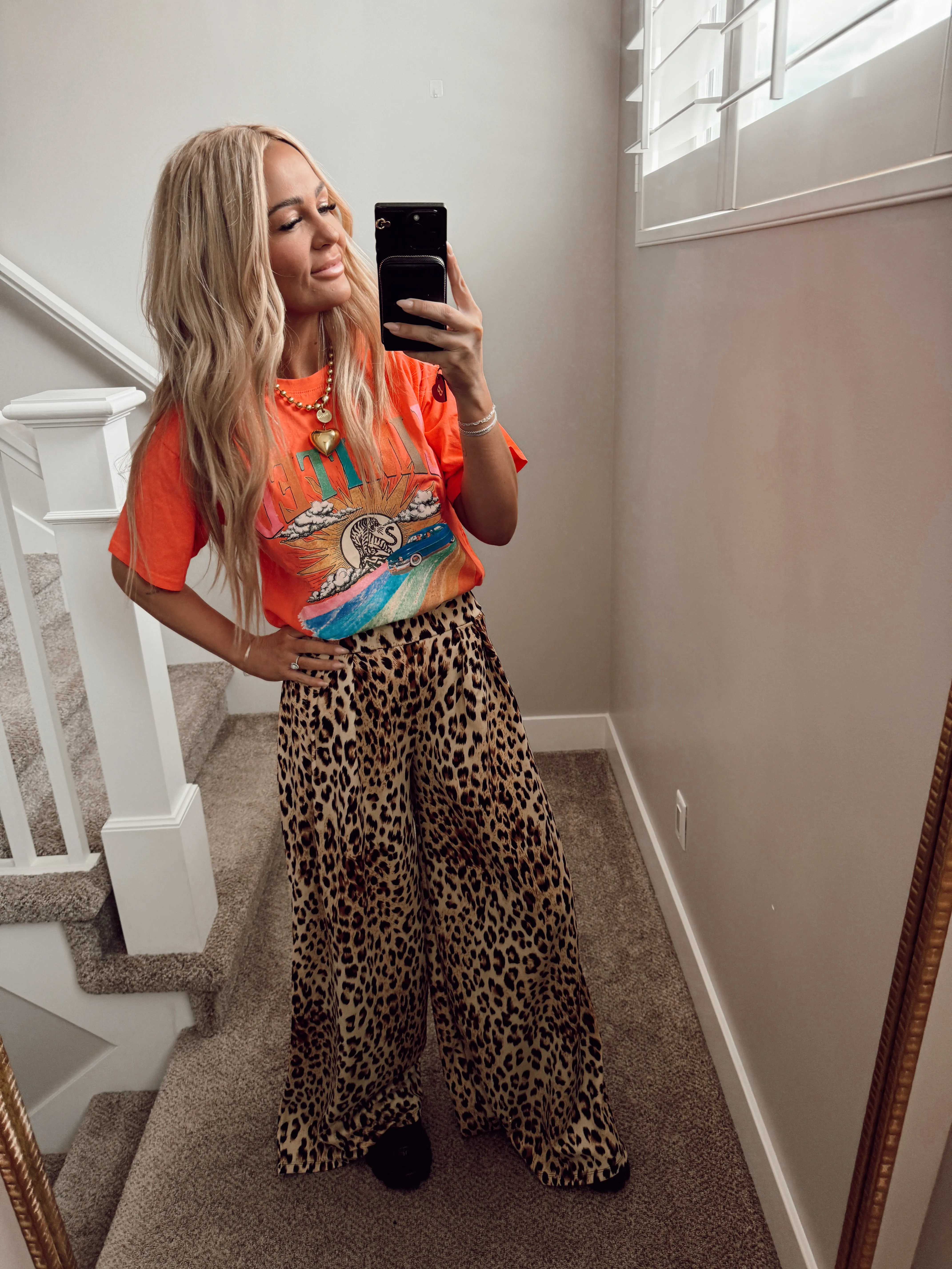 Animal print wide leg