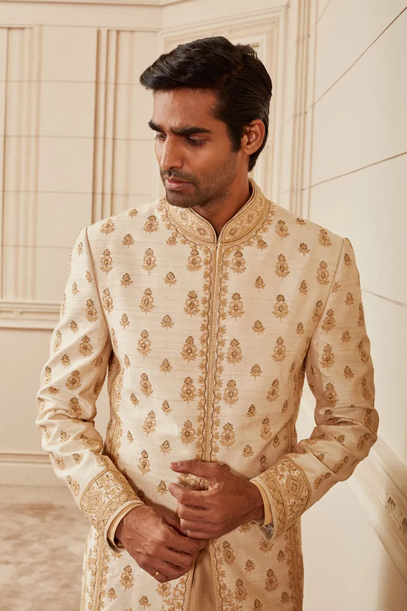 Beige Dori Embroidered Achkan