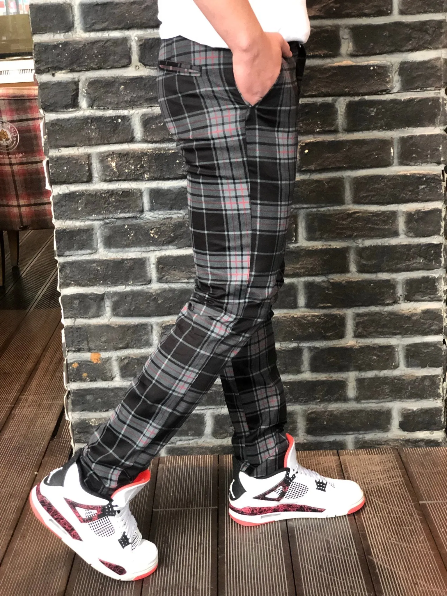 Black Gray Mixed Colour Checkered Slim Fit Casual Pant DJ124 Streetwear Pant