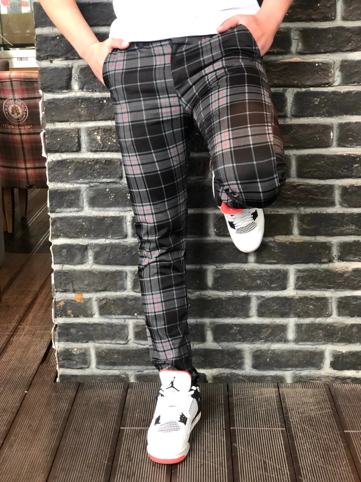 Black Gray Mixed Colour Checkered Slim Fit Casual Pant DJ124 Streetwear Pant