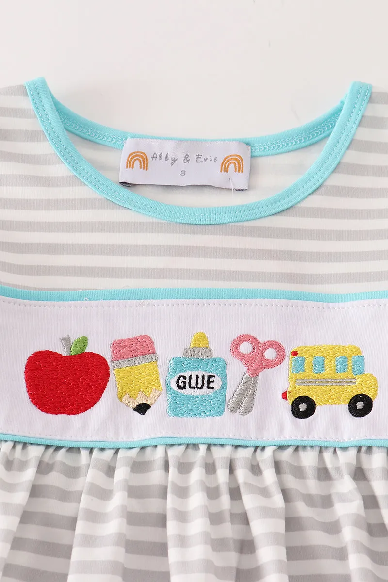 Blue apple embroidery girl set