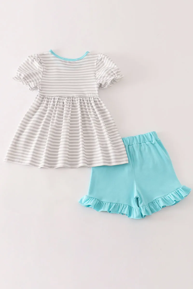 Blue apple embroidery girl set