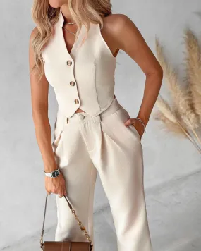 Buttoned Vest Top & Straight Leg Pants Set