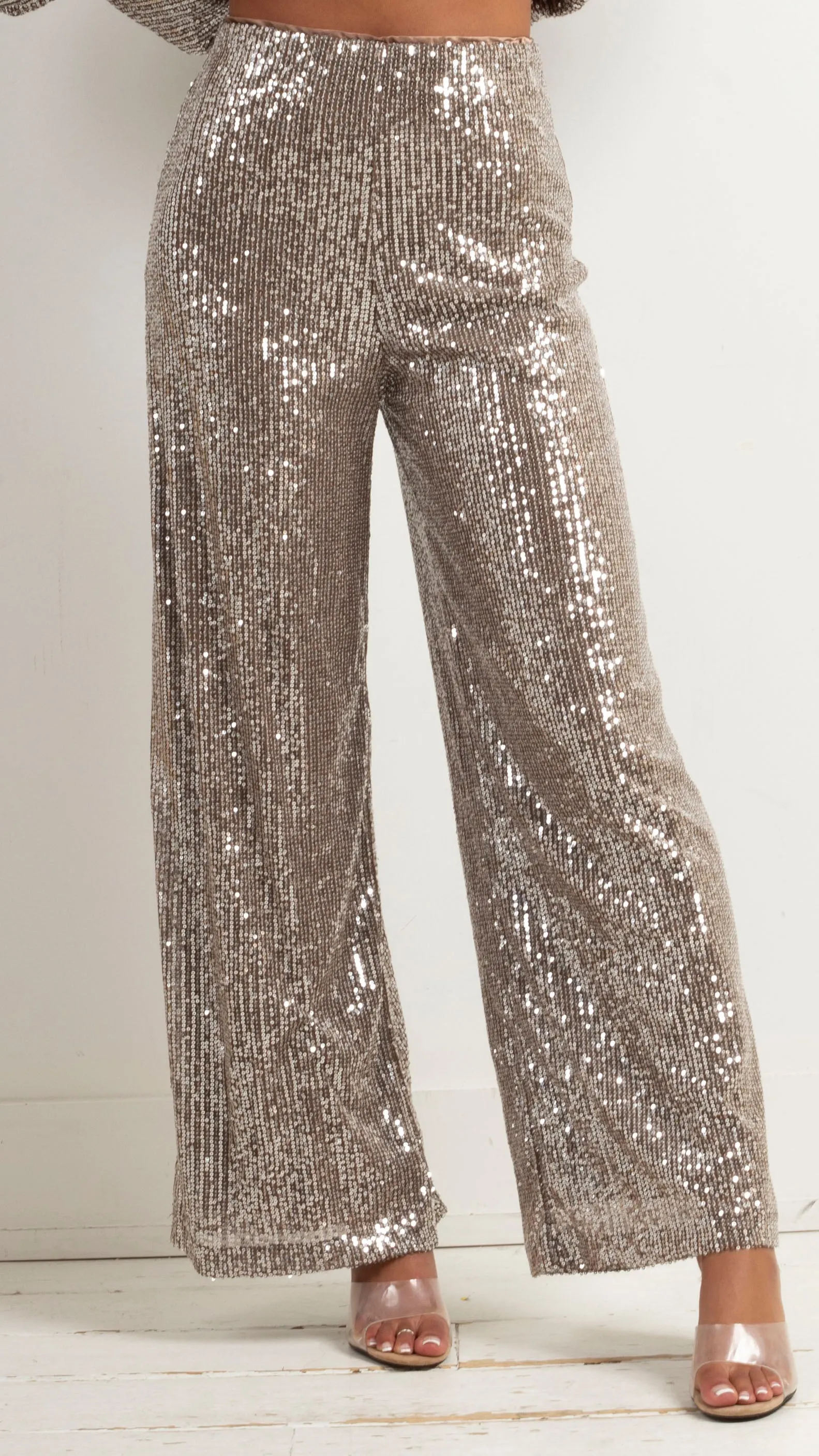 Cam High Waist Sequin Pants - Mocha