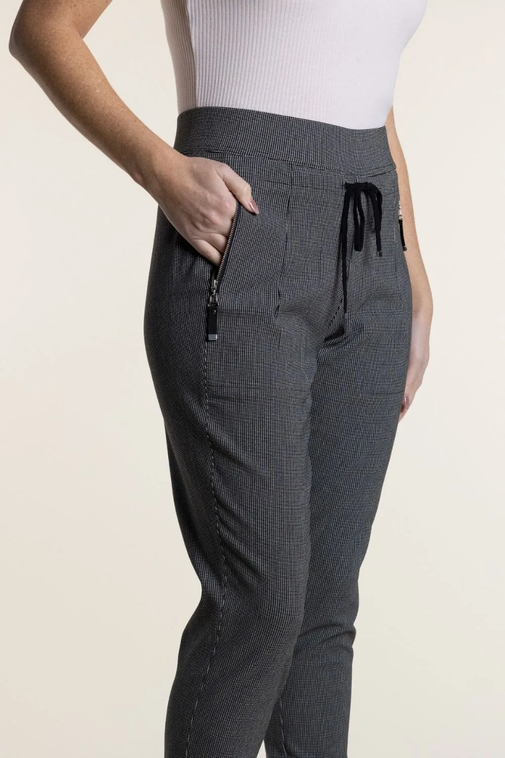 Check Ponte Panel Pant | Mini Black/White Check