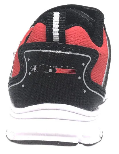 Disney Pixar Boy's Black Red Cars Light Up Hook and Loop Elastic Lace Sneakers