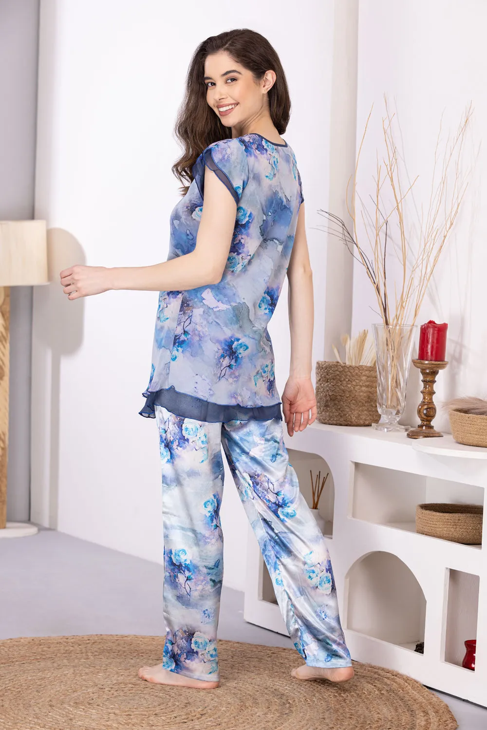 Double chiffon Printed Night suit