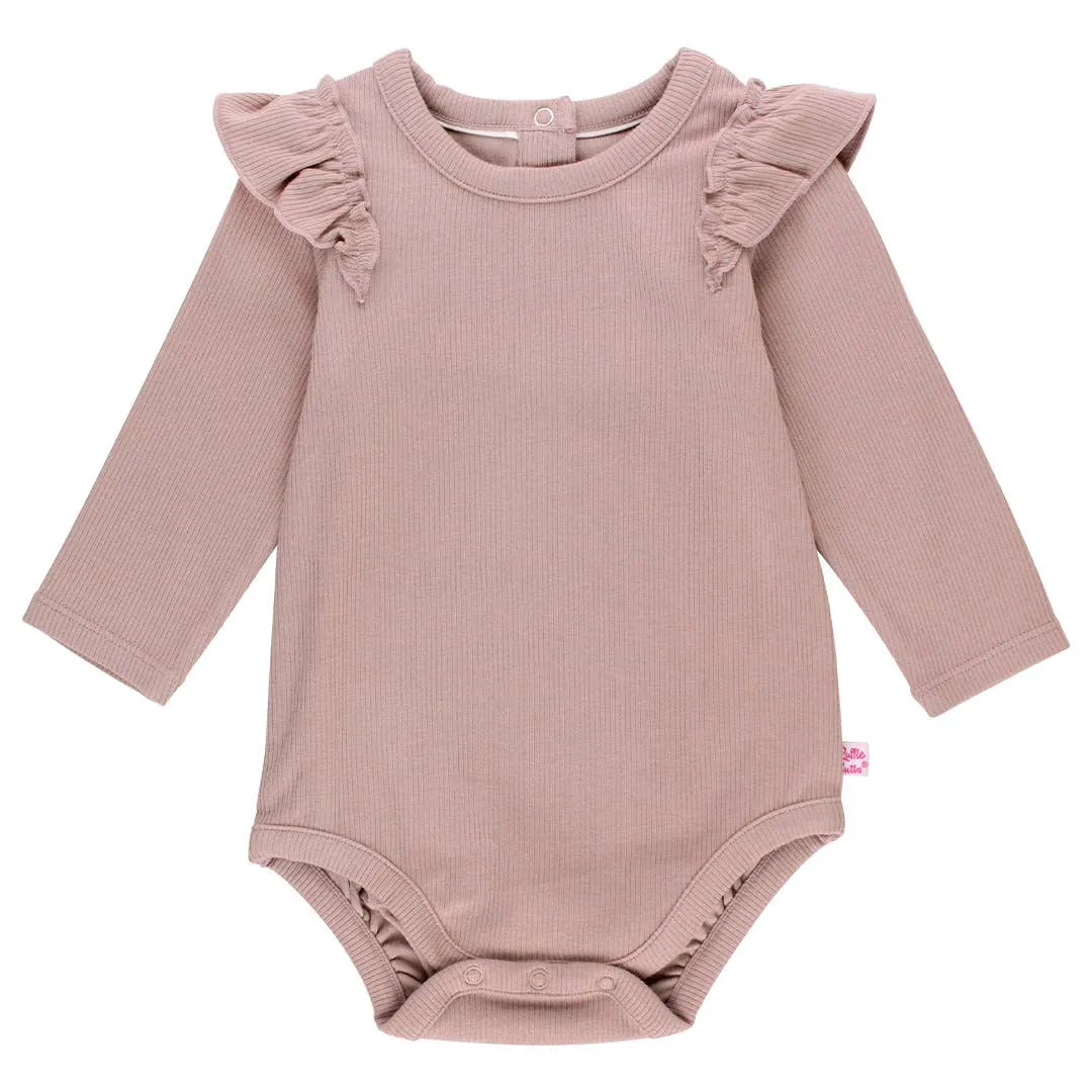 Dusty Lilac Rib Knit Long Sleeve Flutter Bodysuit