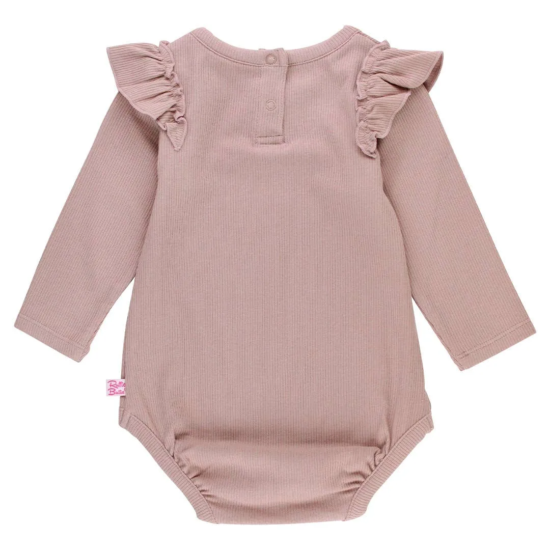 Dusty Lilac Rib Knit Long Sleeve Flutter Bodysuit