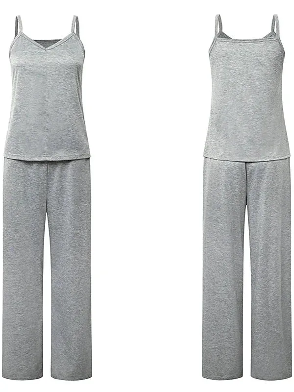 Elegant Gray Plus Size Loungewear Set with V Wire Top and Pants