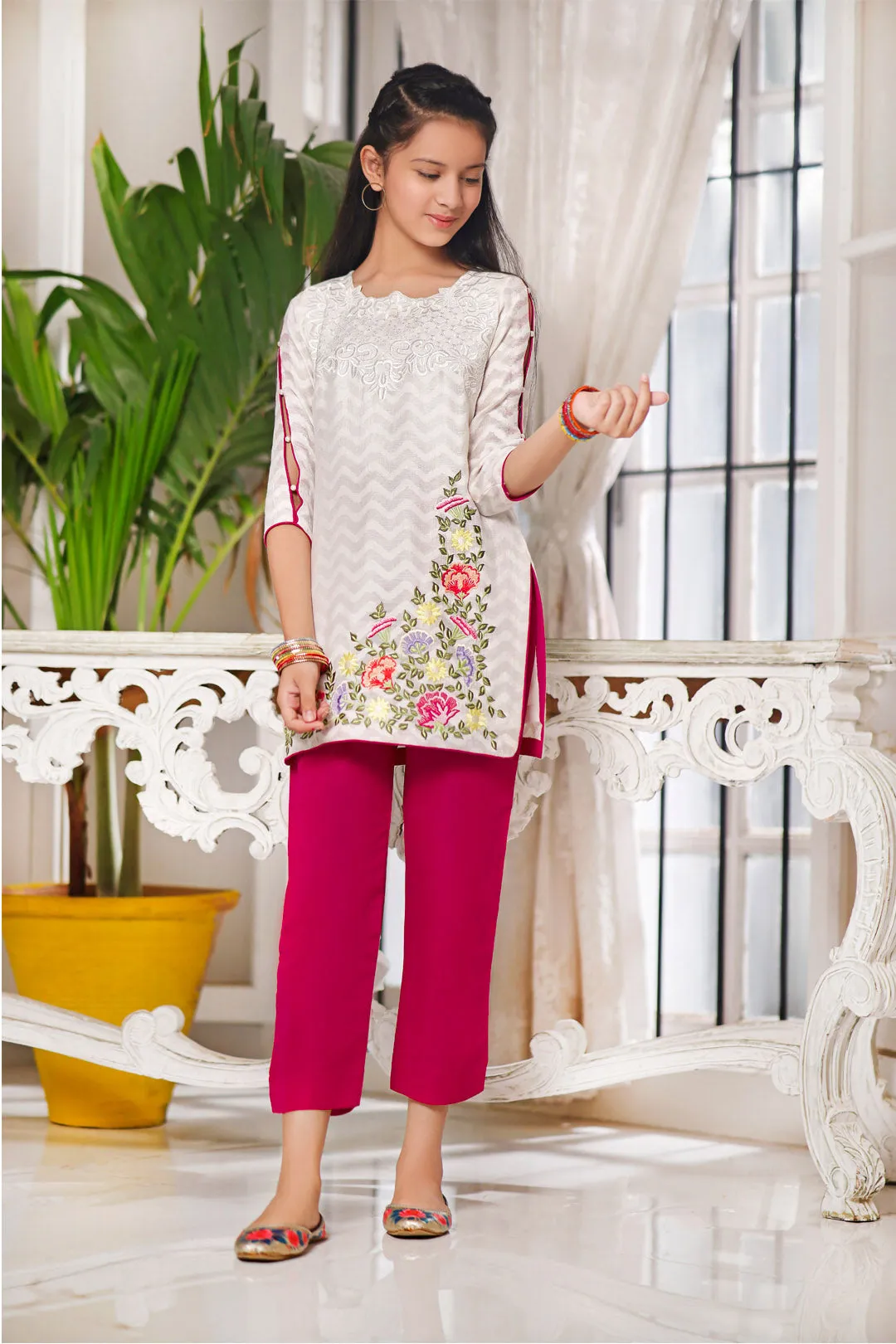 Embroidered Cotton Net 2pcs Suit | MID SUMMER | S1016