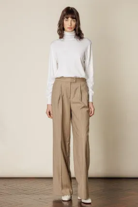 Emma Wide Leg Pant (with pleats) - Camel Stripe Flannel