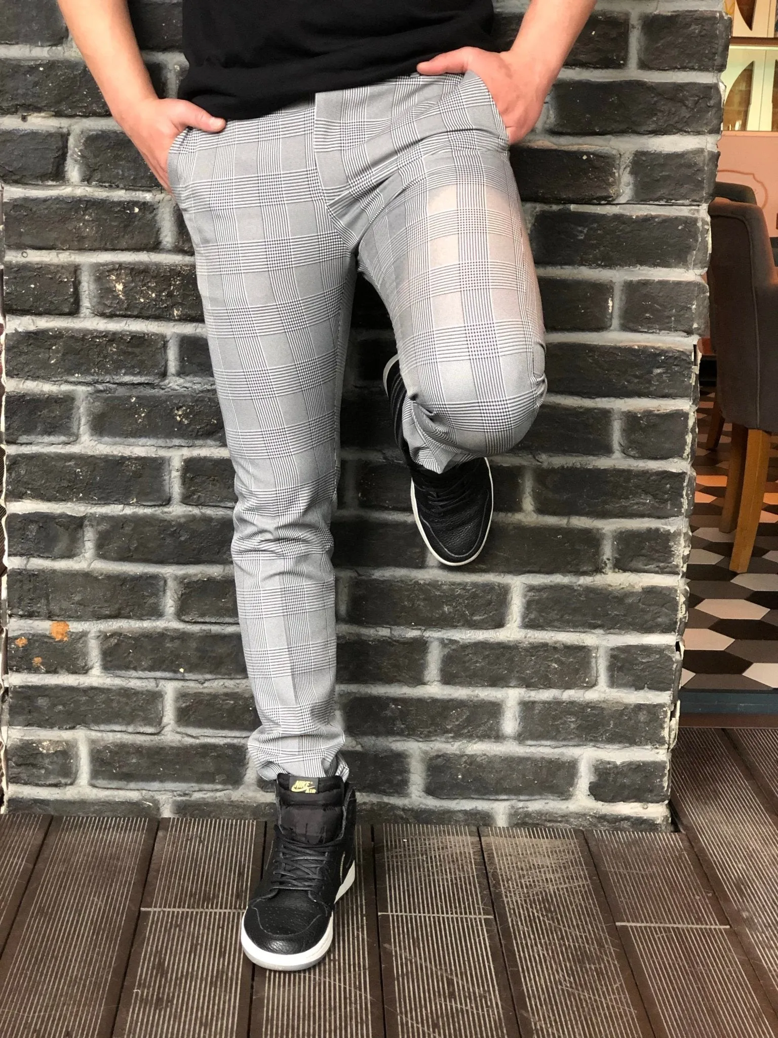 Gray Checkered Slim Fit Casual Mens Pant DJ179 Mens Pant