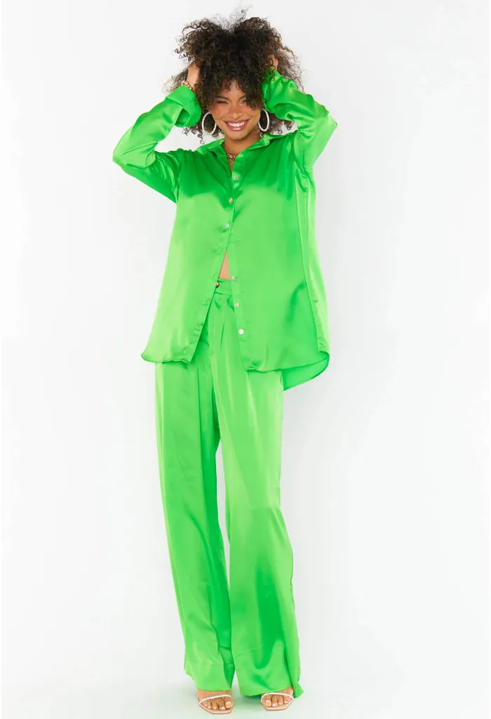 Hayes Trouser-Bright Green Luxe Satin