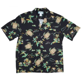 Honu Turtle Print Hawaiian Shirt | Black