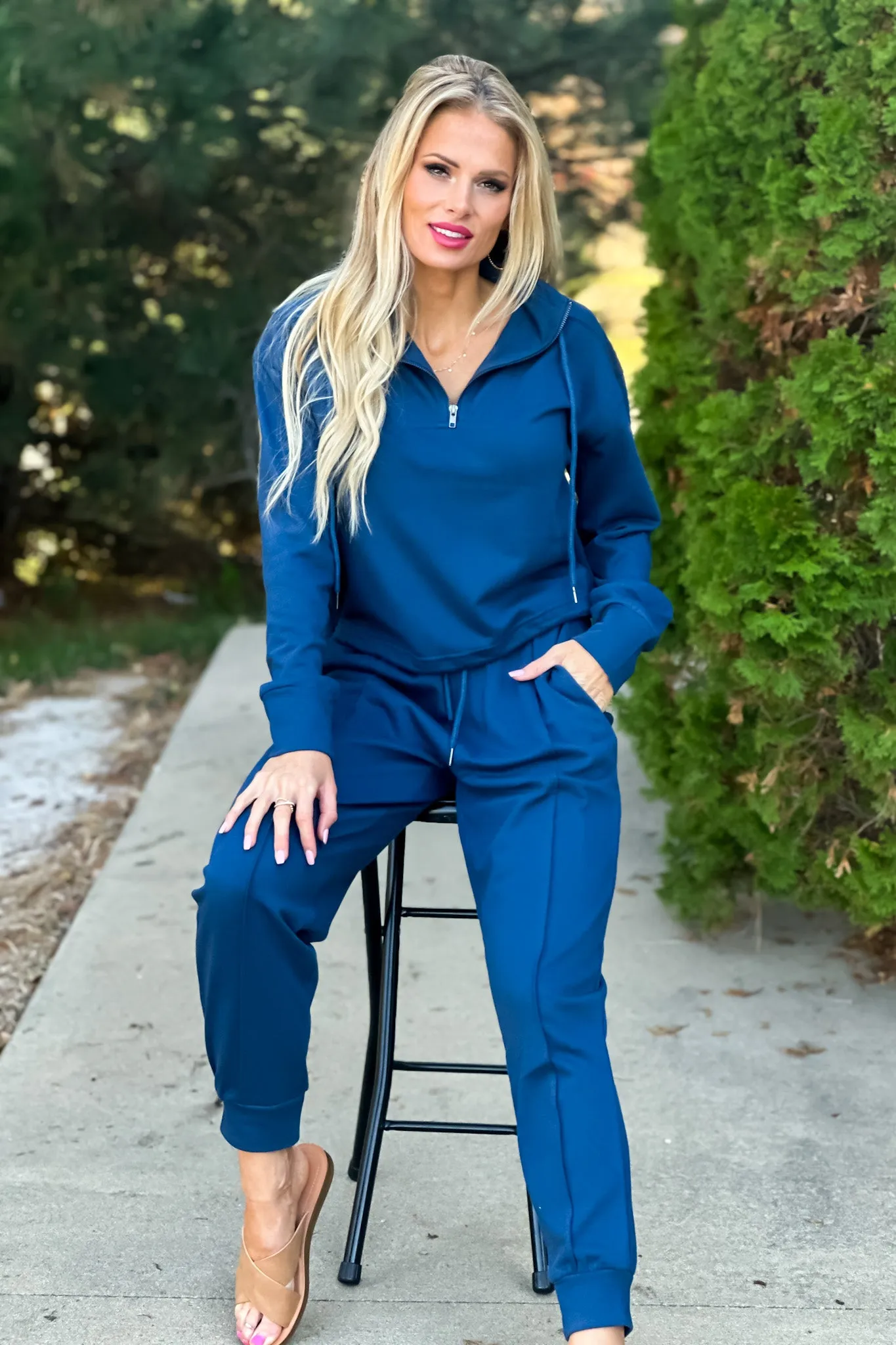 Isabella 1/4 Zip Pullover & Jogger 2PC Set : Indigo