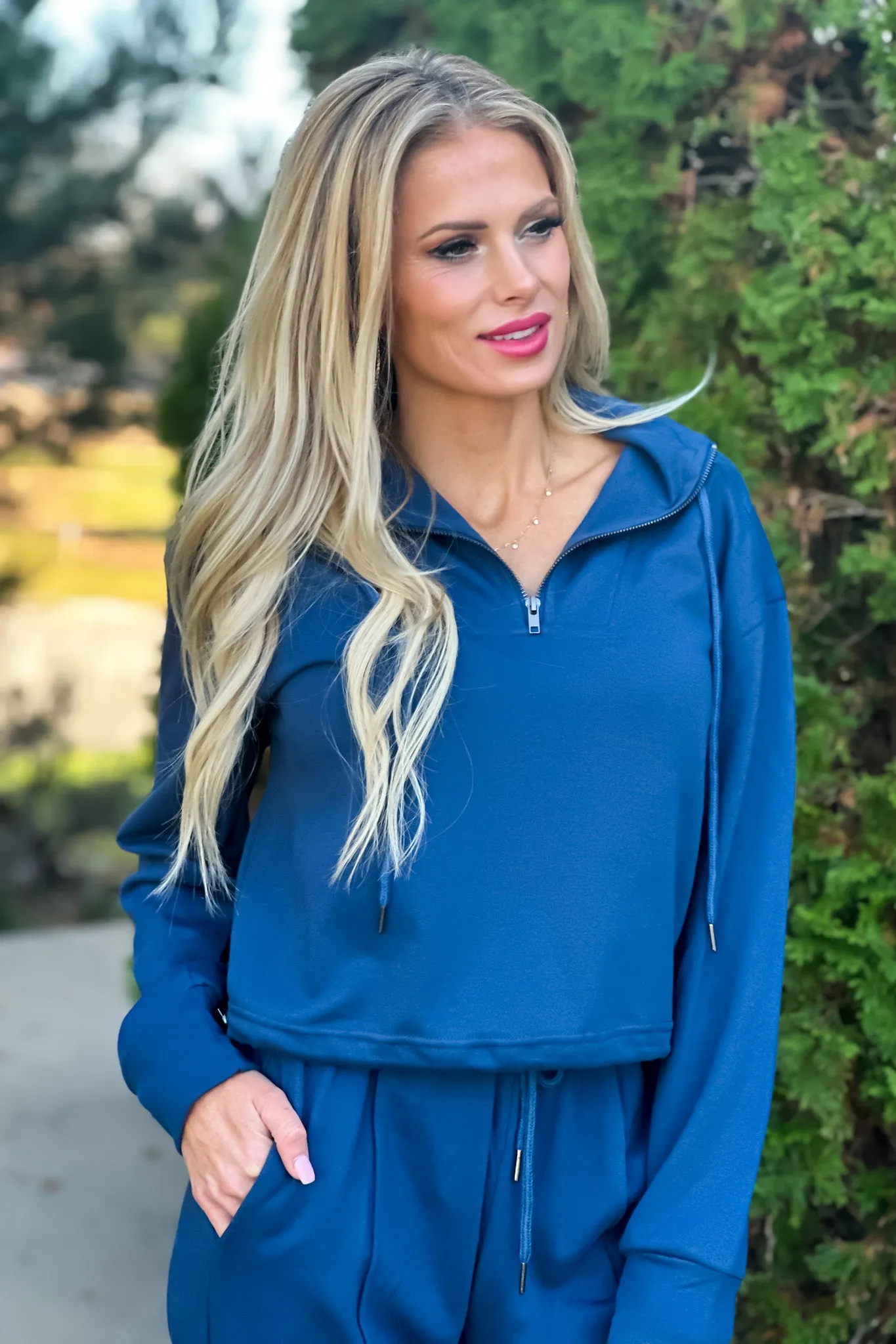 Isabella 1/4 Zip Pullover & Jogger 2PC Set : Indigo