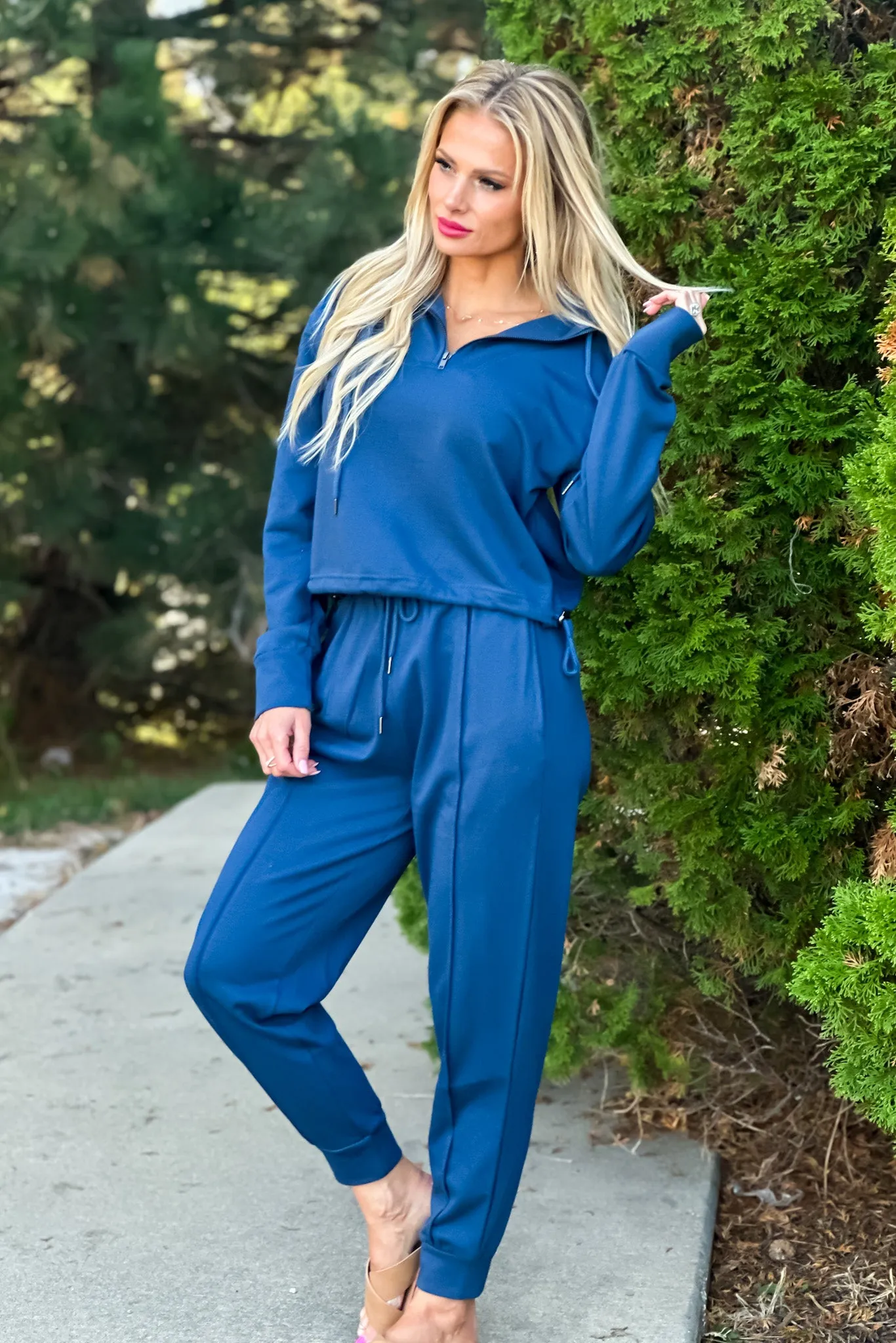 Isabella 1/4 Zip Pullover & Jogger 2PC Set : Indigo