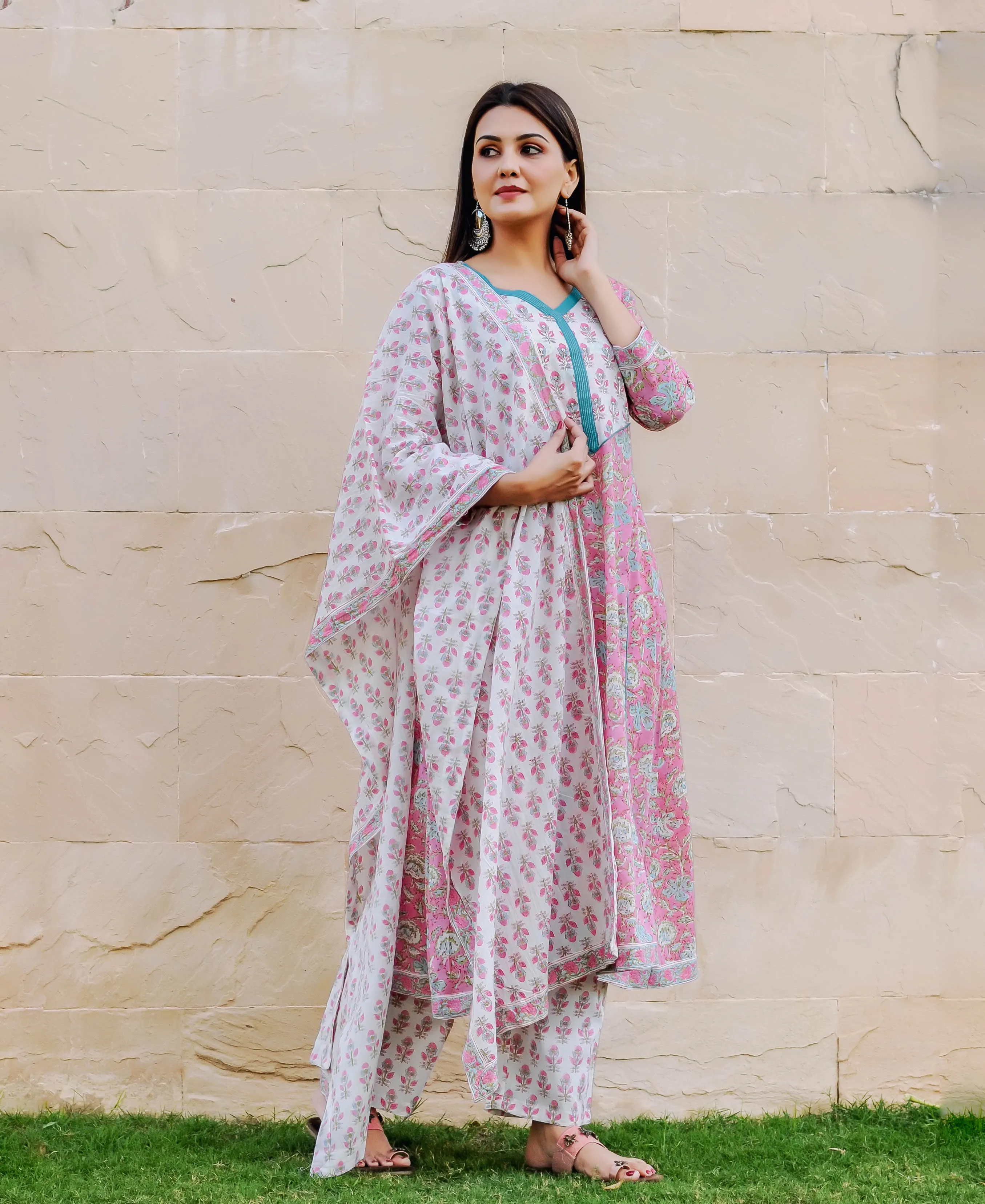 Lavender Pink Hand Block Printed Straight Kurta