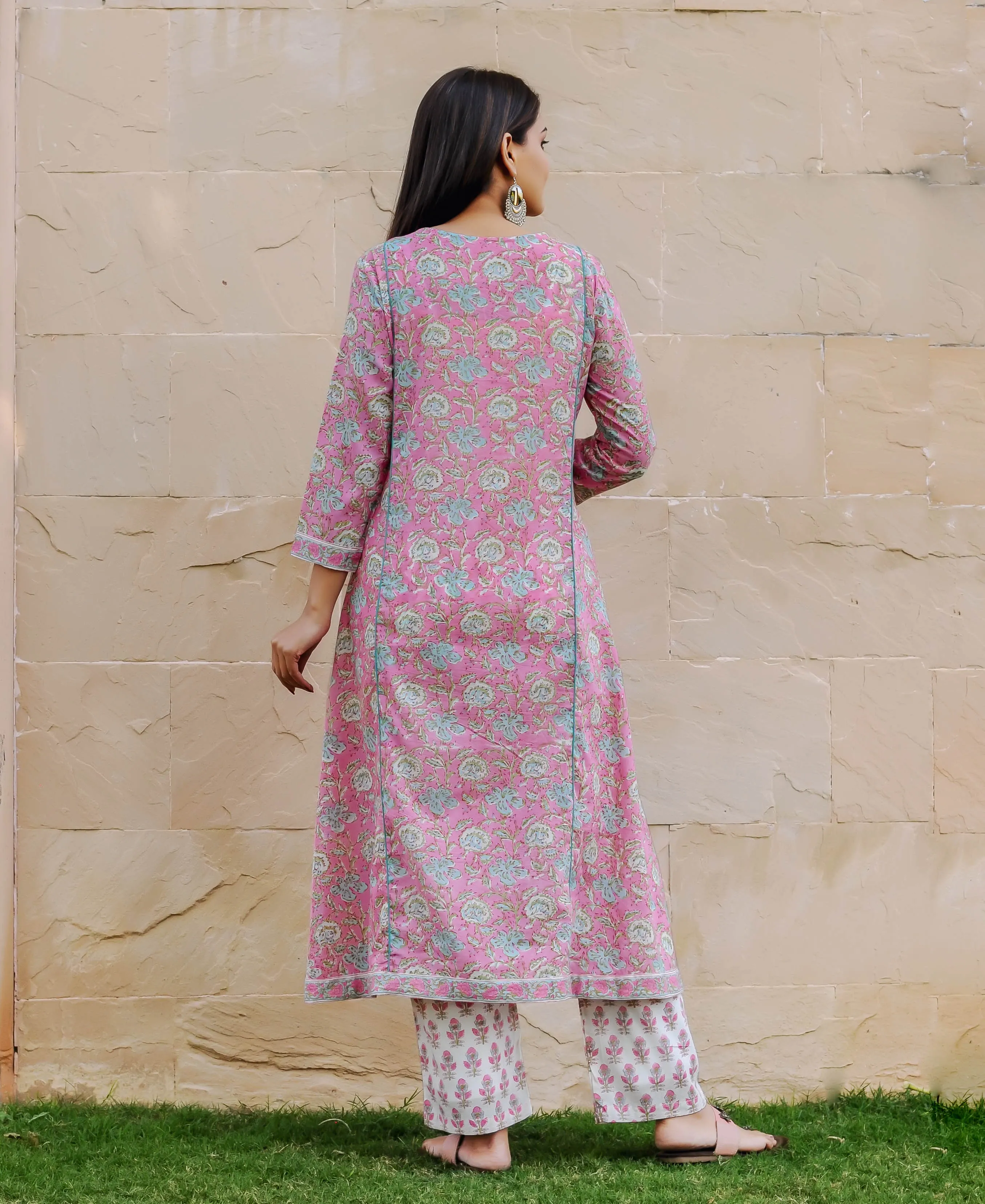 Lavender Pink Hand Block Printed Straight Kurta