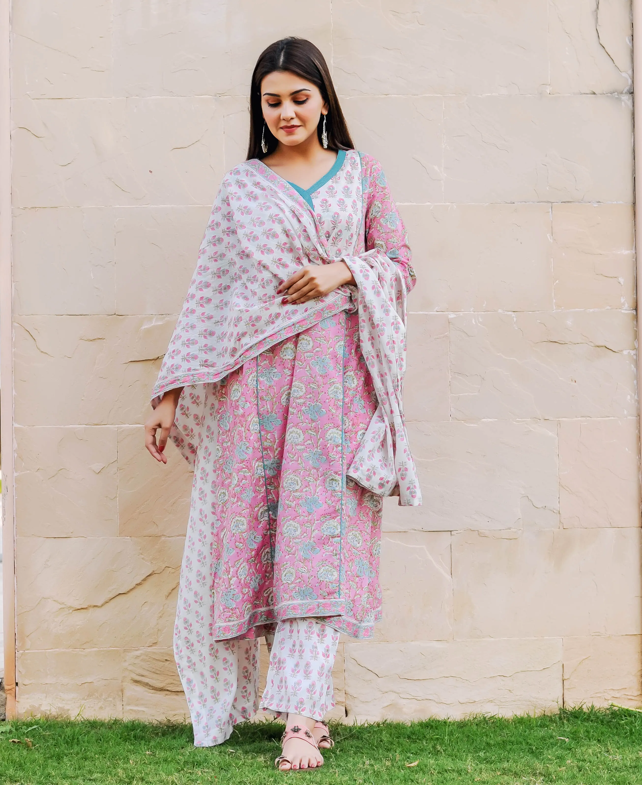 Lavender Pink Hand Block Printed Straight Kurta