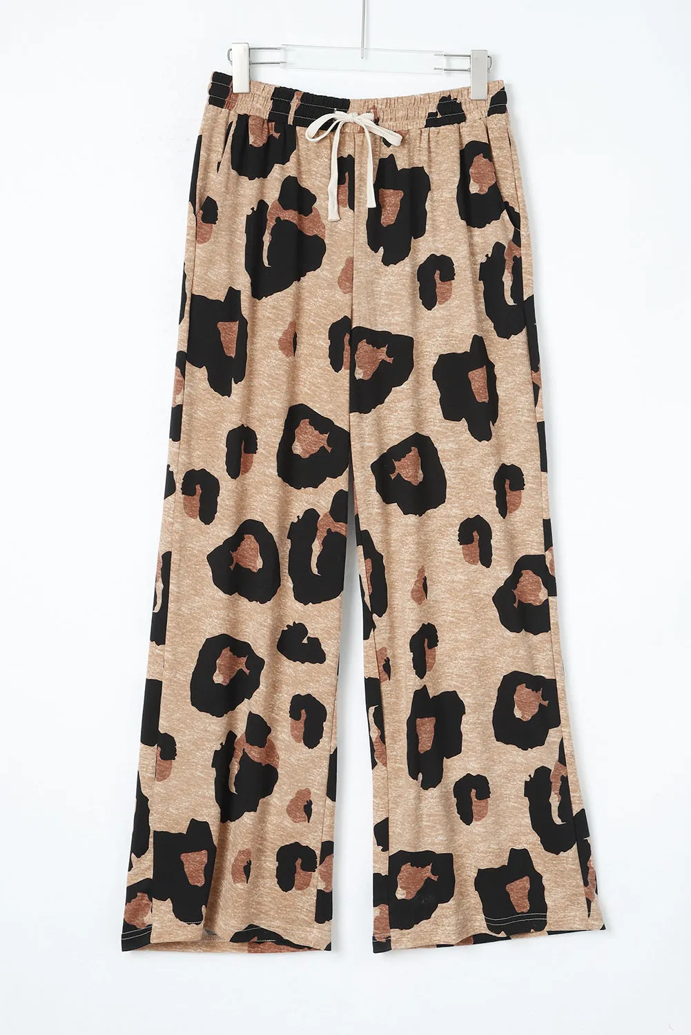 Leopard Drawstring Wide Leg Casual Pants