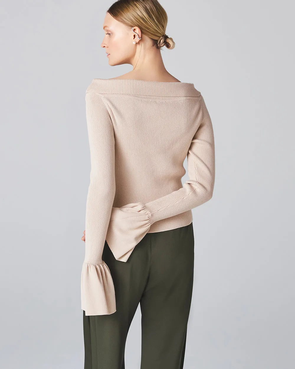 Linen Beige Fan Knit Top