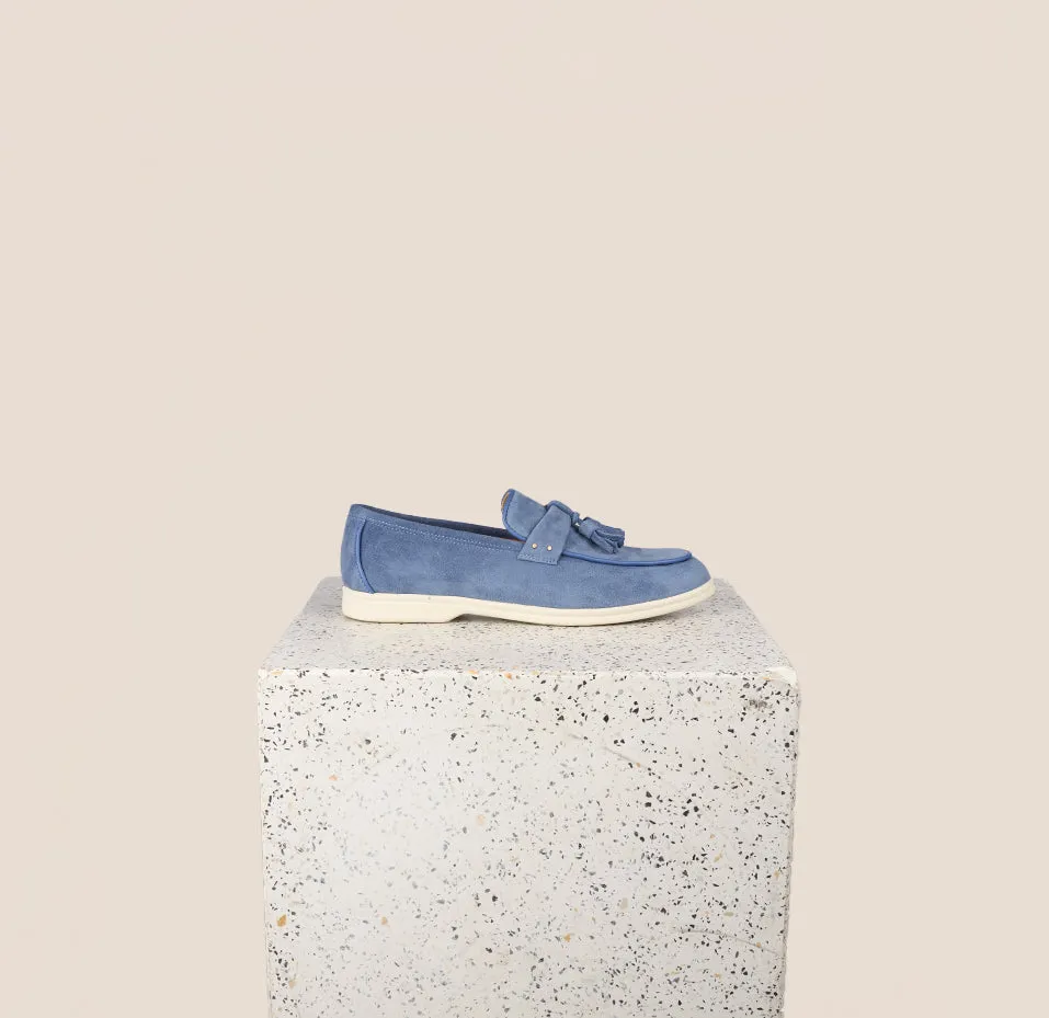 Lisa Tassels Sneaker Loafer - Light Blue Suede