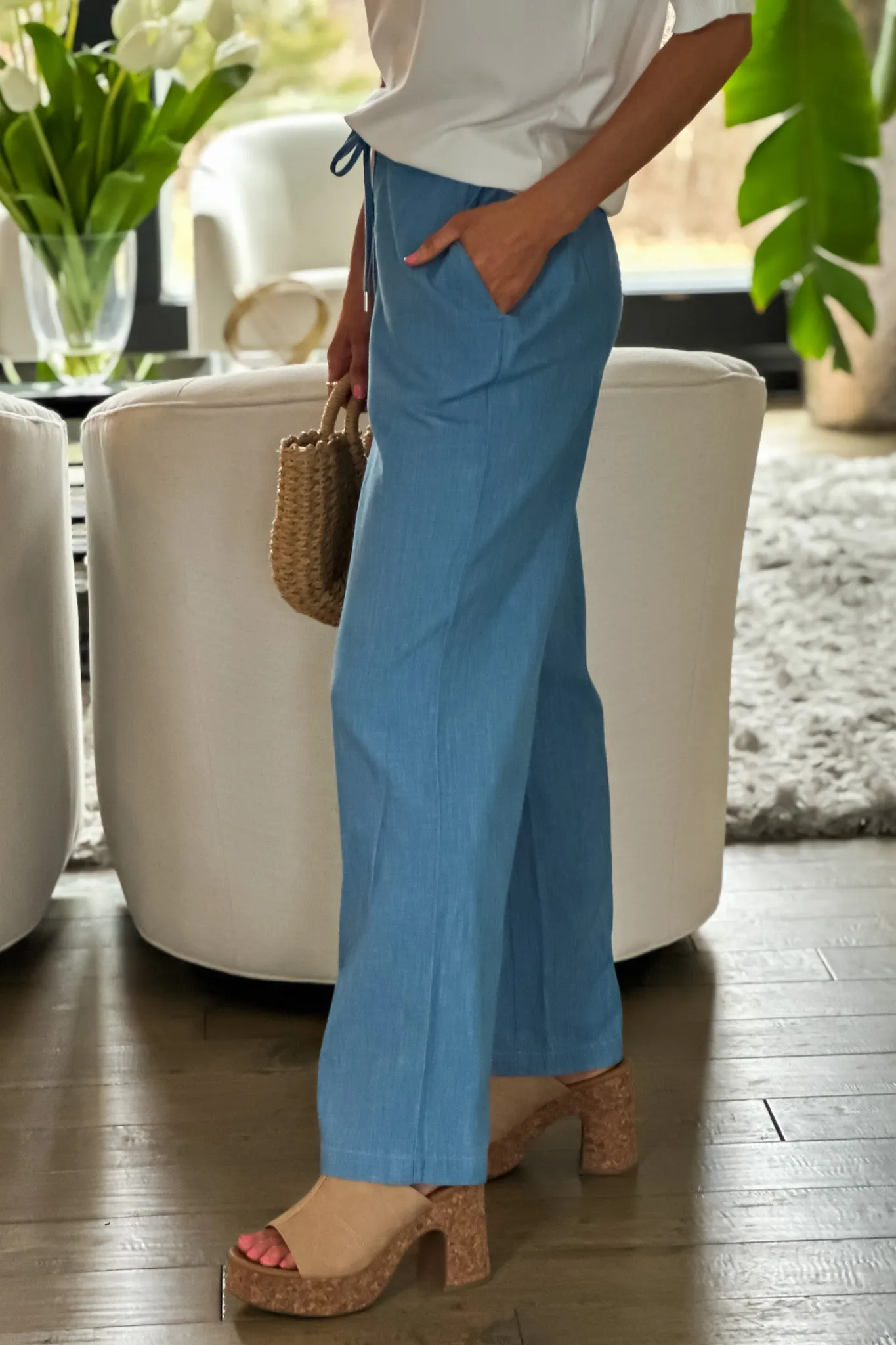 Liverpool Stephanie Wide Leg Pant : Chambray