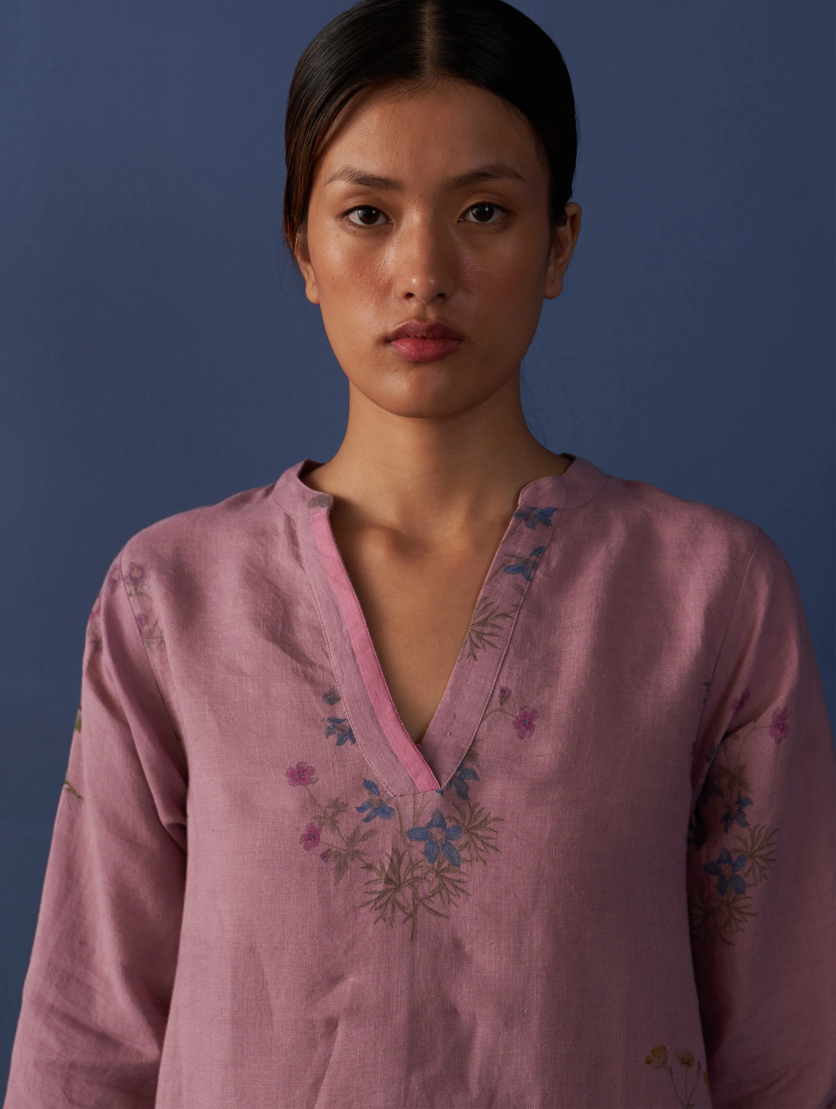 Maho Botanical Linen Kurta - Lavender