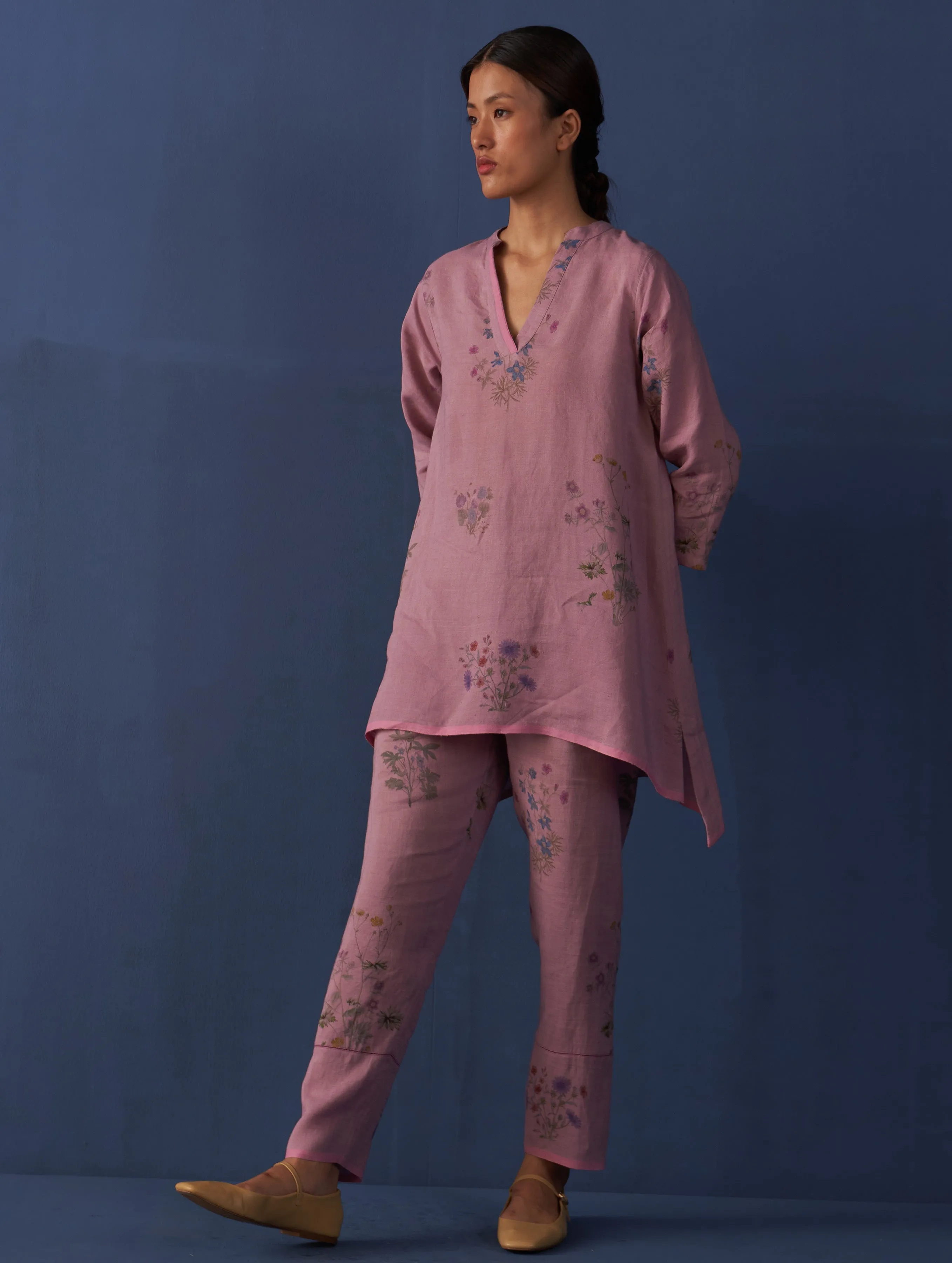 Maho Botanical Linen Kurta - Lavender