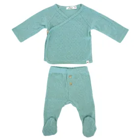 oh baby! Pointelle Kimono Footie Set - Sea Heather