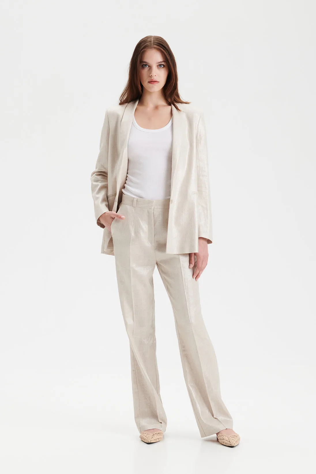 PETRONELLA linen suit pants in silver