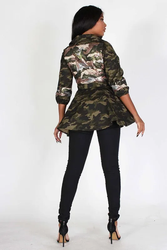 Sequin Embellished  Camouflage Jacket