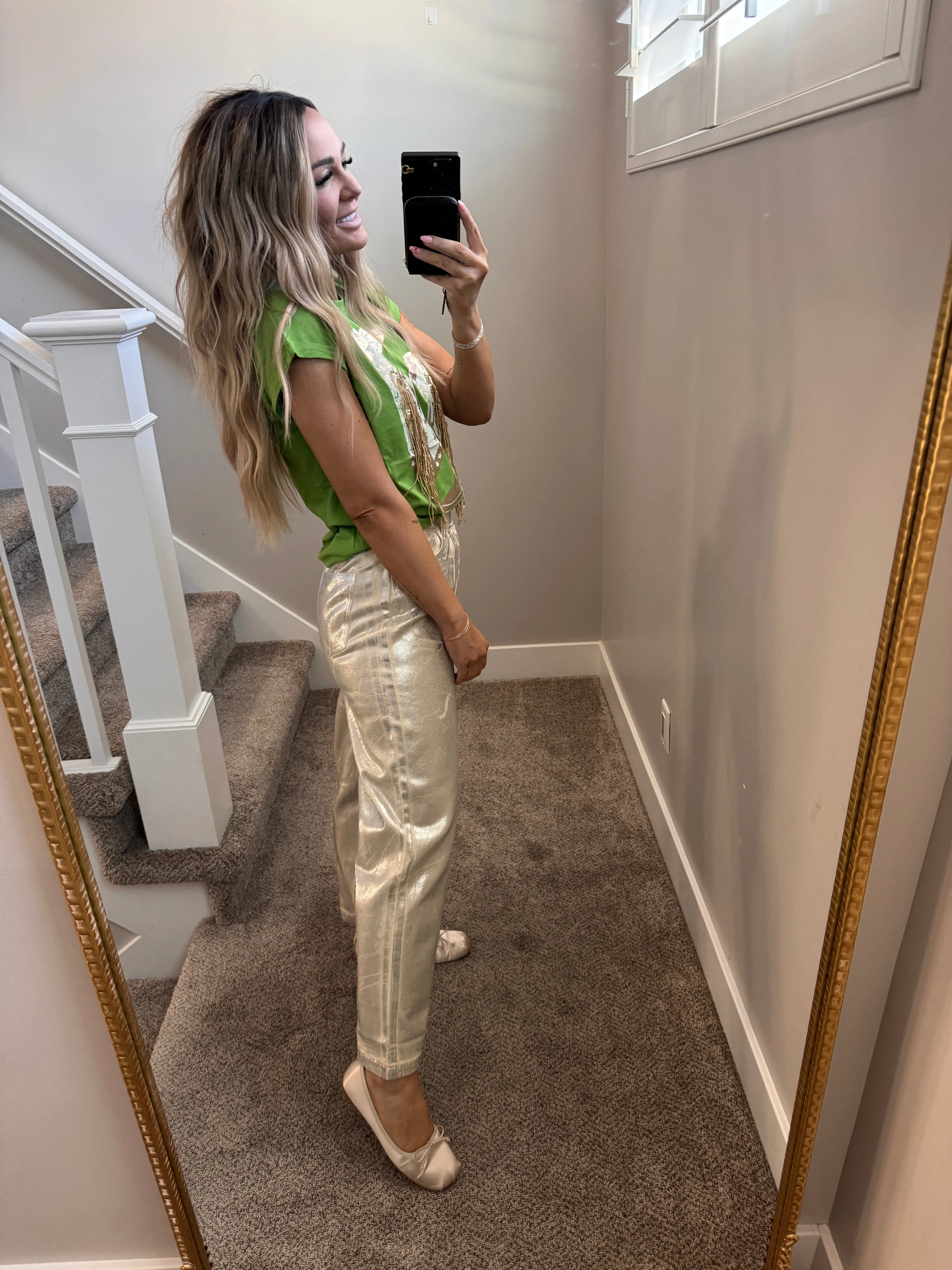 Tan metallic pant