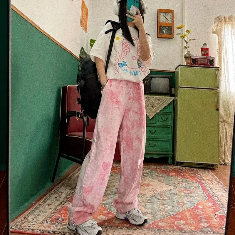 Tie-Dye Sweatpants With Heart Embroidery