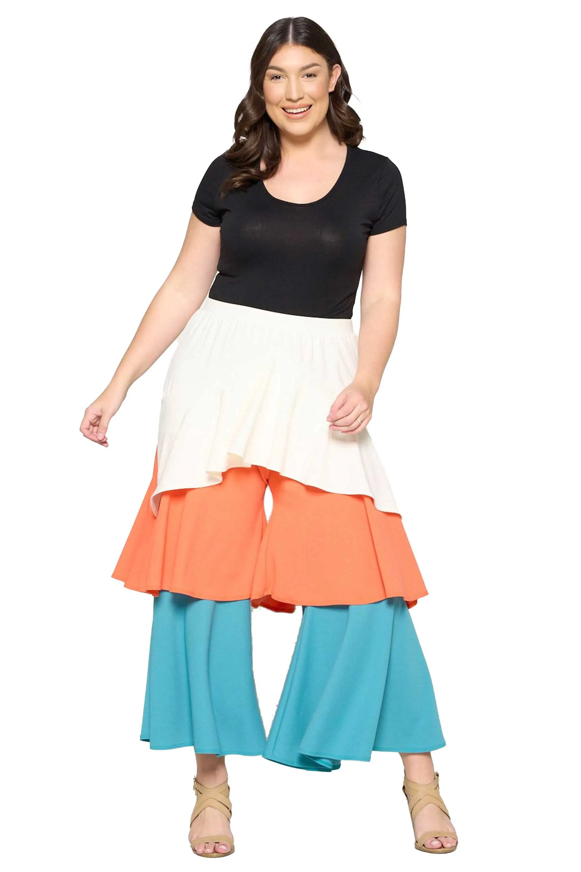 Tiered Colorblock Flare Pants