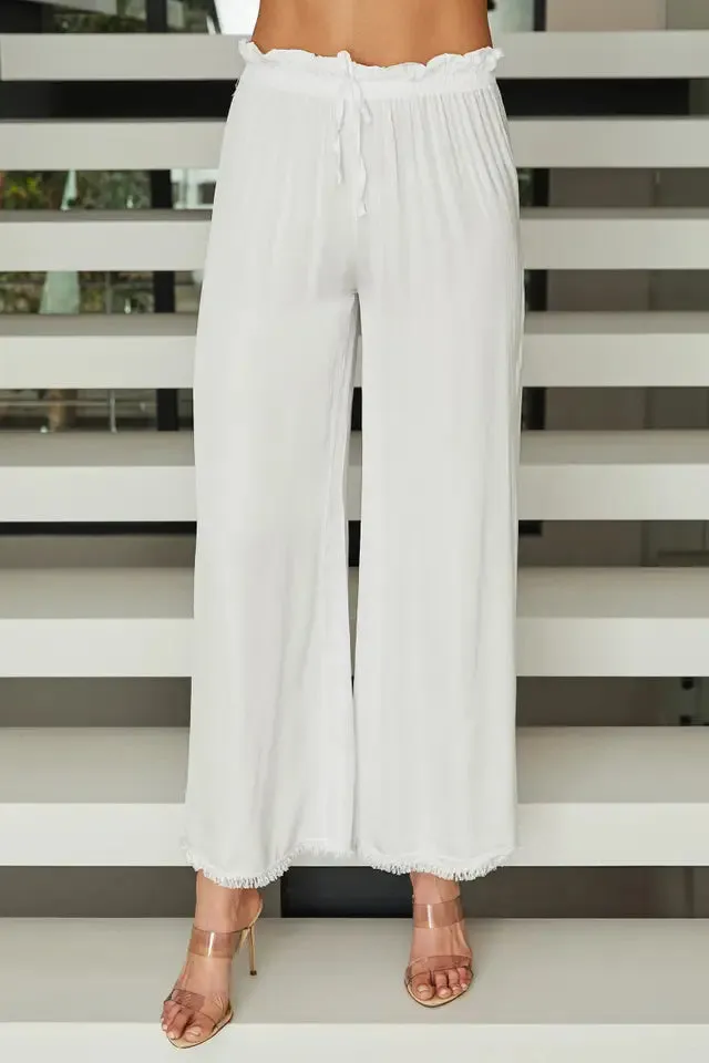 Viscose Drawstring Waist Distressed Palazzo Pants