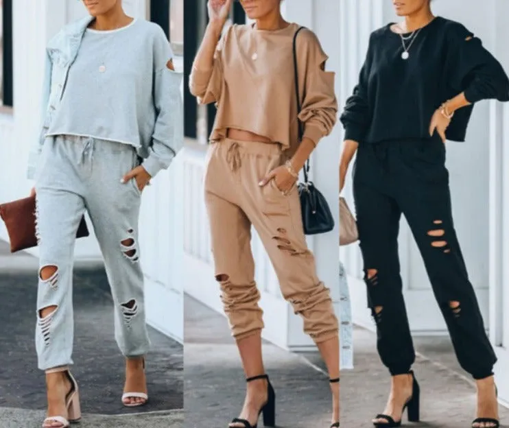 Women's Distressed Jogger Sets